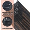 Seamless Clip in Hair Extensions Human Hair, 12 Inch Remy Human Hair Extensions Clip Ins Ombre Natural Black to Chestnut Brown Straight Invisible PU Clip in Real Human Hair Extensions 90g 7pcs