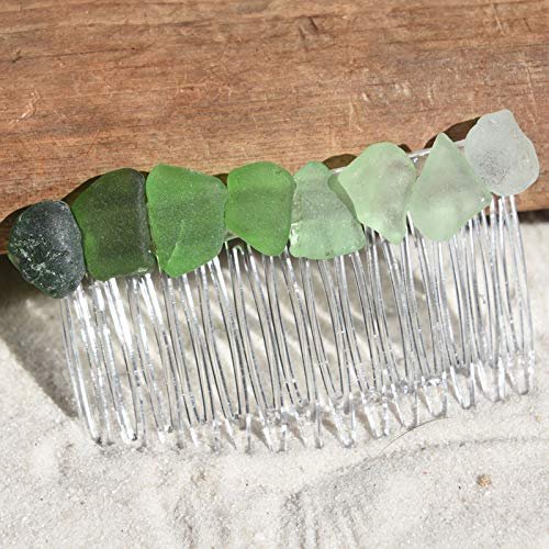Green Sea Glass Hair Comb - Made to Order