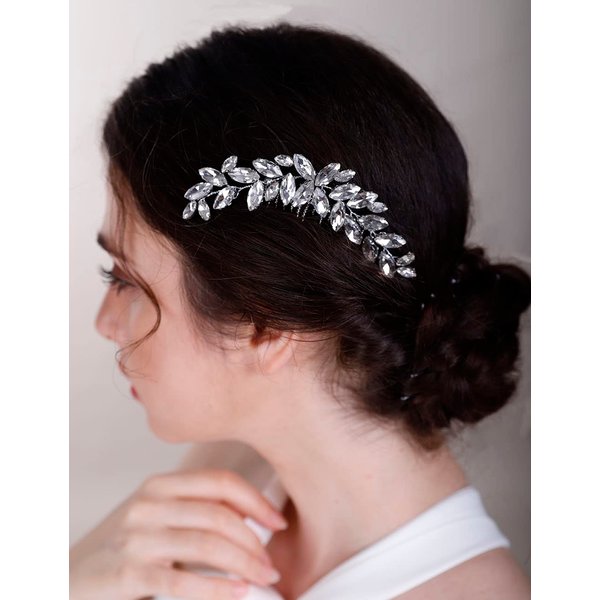 Chargances Bridal Crystal Hair Comb Silver Wedding Rhinestone Hair Side Comb Fashion Handmade Hair Accessories for Bride Wedding Prom Flower Girl Headpieces (Silver)