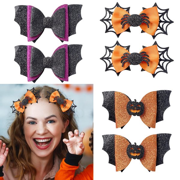 6 Pcs Halloween Hair Clips for Women Girls, ​Halloween Bow Hair Decorations Accessories, Cute Bows Clip for Party Costume, Halloween Hair Pins Barrettes Decor