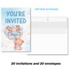 Soiceu Blue Bear Boy First Birthday Invitations with Envelopes Set of 20 Watercolors Bear Balloon 1st Birthday Party Invites Fill in Blank