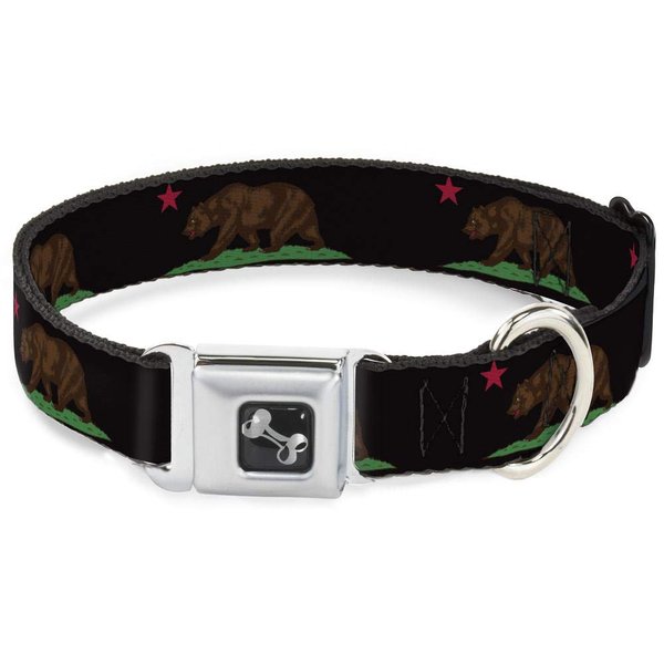 Buckle-Down Seatbelt Buckle Dog Collar - California Flag Bear Black - 1.5" Wide - Fits 13-18" Neck - Small