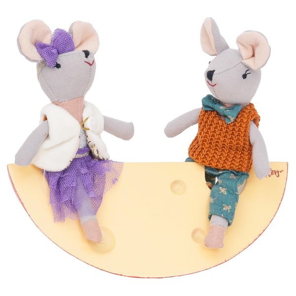 Levlovs Mouse in a Box Little Sister Mouse Little Brother Mouse and Cheese Teeter Totter Miniature Furniture for Dollhouse Mouse in a Matchbox
