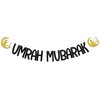 Umrah Mubarak Banner, Muslim Eid Party Decorations, Eid Mubarak Banner, Haji Mubarak Party Decor, Islamic Festival Party Decor Supplies Black Gold