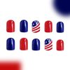 Independence Day Press on Nails Short Square Fake Nails American Flag Designs False Nails Glossy 4th of July Red Blue Acrylic Nails USA Patriotic Full Cover Glue on Nails for Women and Girls