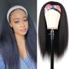 Falswan Kinky Straight Headband Wigs for Women Glueless Synthetic Headband Long Wig Yaki Straight Wigs with Headband Attached 24 Inches Full Machine Made None Lace Front Wigs