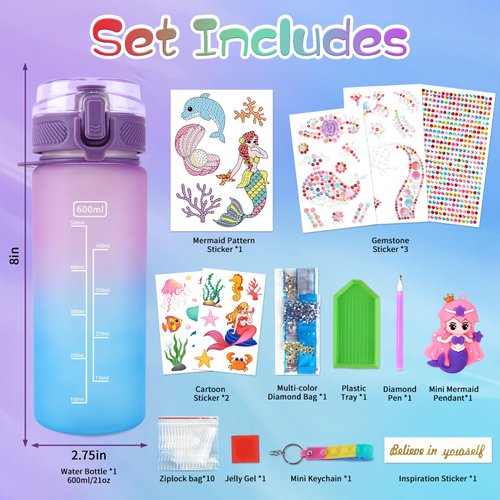 PERRYHOME Decorate Your Own Mermaid Water Bottle Kits for Girls, Mermaid Toys for Girls Age 4-10 Painting Crafts Kit, Fun Arts Kits 6-12 Year Old Toddler Girls Birthday Christmas Gifts Toys