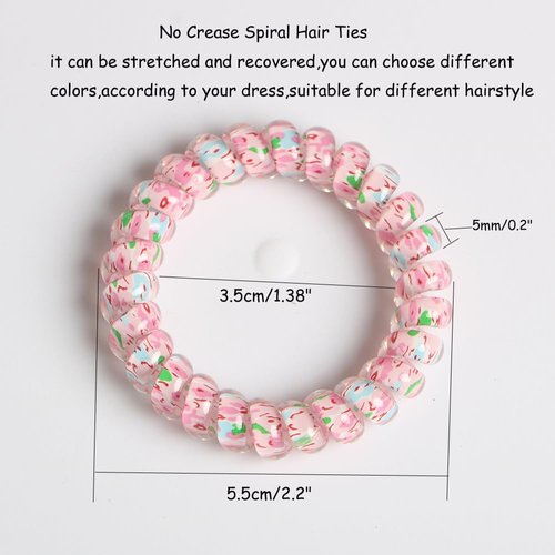 Spiral Hair Ties,Pack of 5,Elastic Coil Hair Ties for Women Girls,No Crease Telephone Wire Cord Hair Ties for Thick Hair & Thin Hair(pink)