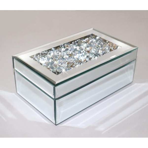 QMDECOR Luxury Silver Crushed Diamond Glass Mirrored Jewelry Box Organizer Storage Jewelry Box For Women