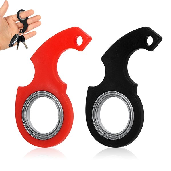 2pcs Keychain Spinner Toy, Keychain Spinner Portable Keychain Spinner Fidget Key Ring Spinner for Teens Adults Finger Exercise (Black, Red)