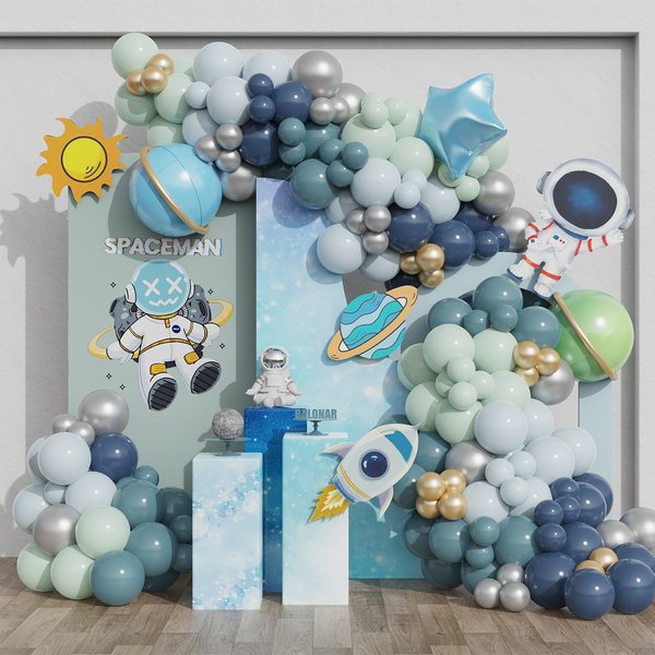 Outer Space Birthday Decorations 150 pcs Universe Astronaut Theme Balloons Arch Kit Navy Blue Sea Blue Pastel Blue Latex Balloons For Boys Kids Birthday Party Baby Shower Decor