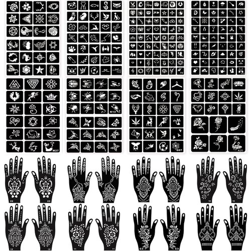 24 Sheets Henna Tattoo Stencils, 276+pcs Temporary Tattoo Stencils for Women Girls Kids Reusable Face Body Paint DIY Art Glitter Airbrush Tattoo Stencils Pack