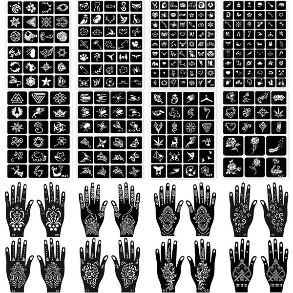 24 Sheets Henna Tattoo Stencils, 276+pcs Temporary Tattoo Stencils for Women Girls Kids Reusable Face Body Paint DIY Art Glitter Airbrush Tattoo Stencils Pack