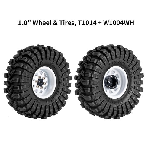 INJORA 1.0 Beadlock Wheel Tires Set -3.78mm Offset Wheel Rims for 1/18 1/24 RC Crawler Car Axial AX24 SCX24 FMS FCX24 TRX4M,White(W1004-T1014)