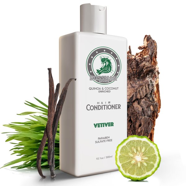 Bossman Moisturizing Hair Conditioner for Men – Stimulates, Hydrates, Soothes Men's Hair and Scalp – Natural Quinoa & Coconut Enriched - Paraben & Sulfate Free (Vetiver X Scent)