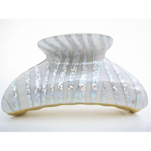 Generic Art deco white and multi color glitter sparkle hair claw clip for thick hair