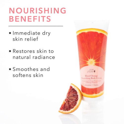 100% PURE Nourishing Body Cream Blood Orange Lotion Luxurious Botanical Dry Skin Hydration & Replenishment, Natural Anti-Aging Moisturizer & Skincare for All Skin Types Women & Men - Vegan - 8 oz