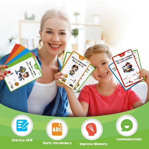 TUNJEJINY Phonics Flash Cards, Learn to Read Spelling Reading Sight Words-Digraphs CVC Blends Long Vowel Sounds Dolch Word Game Educational for Kindergarten F1st 2nd 3rd Home School Study Activity