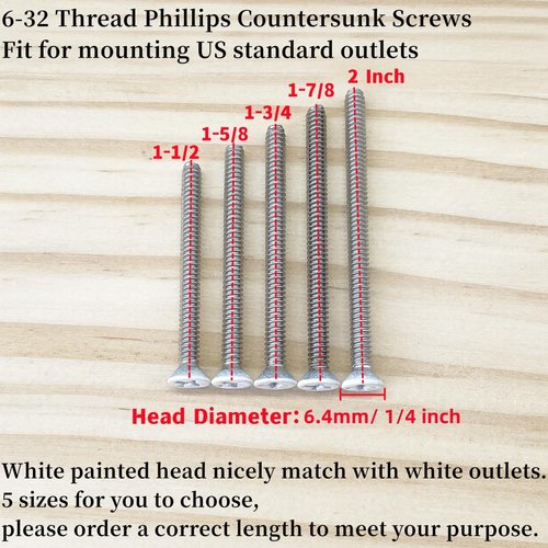 Adiyer Extra Long Outlet Screws 40pcs 6-32 x 2 Inch White Painted Electrical Outlet Screws Outlet Extender Screws Machine Screws for Fix Wonky and Sunken Outlets, 304 Stainless Steel