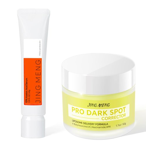JING MENG 10% Azelaic Acid Serum Dark Spot Corrector Remover For Face, dvanced Liposome Encapsulated 4-Butylresorcinol Niacinamide HPR Vitamin C, Acne Rosacea Treatment, Post-blemish Marks