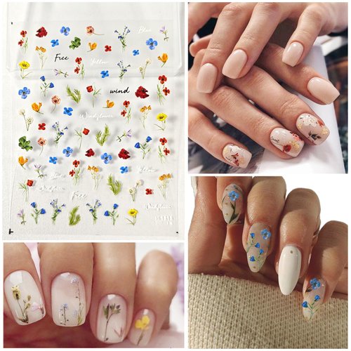 Flower Nail Art Stickers Decals 5D Embossed Engraved Nail Decals Spring Summer Nail Supplies Accessories with Nail Tweezer 3D Self-Adhesive Nail Decoration for Women Nail DIY Design(3 Sheets)