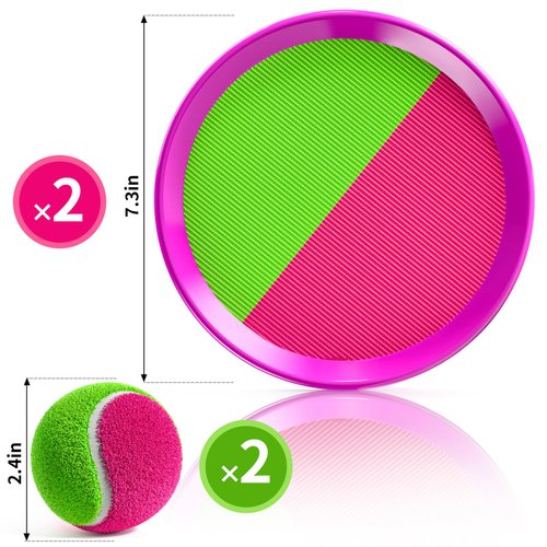 TEMI Outdoor Toys Gifts for 3 4 5 6 7 8 Year Old Kids Boys Girls, Toss and Catch Ball Set with 2 Paddles 2 Balls, Beach Toys Outside Toys Yard Games Outdoor Games for 3 4 5 6 Year Old Boys Girls Kids