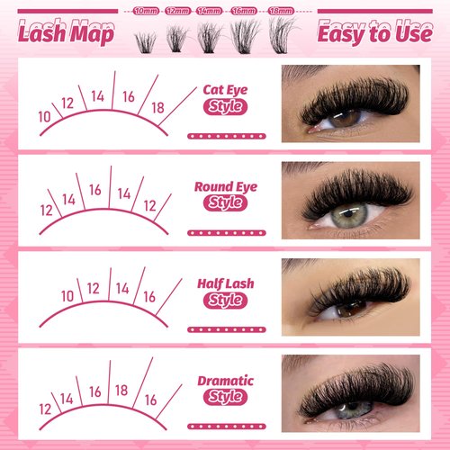 Eefofnn DIY Lash Extension Kit Fluffy Mink Cluster Lashes Kit Natural Volume Eyelashes Extensions with Lash Bond and Seal Tweezers 50D Eyelash Clusters 10-18MM Fluffy Individual Lashes Extension Kit