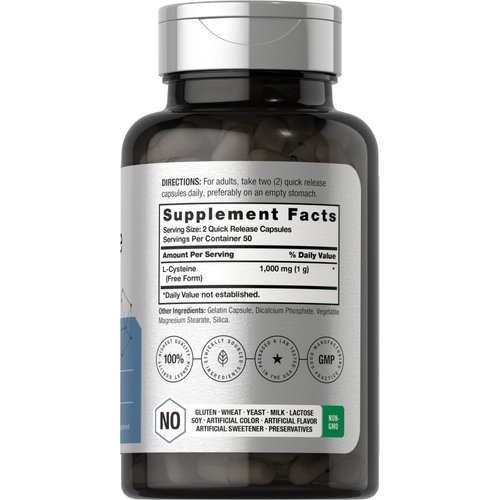 Horbäach L-Cysteine 1000mg | 100 Powder Capsules | Non-GMO, Gluten Free Supplement