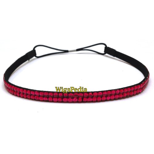 Wigspedia Rhinestone Crystals Two Row Elastic Stretch Headband Accessory (Hair Band) (Hot Pink)