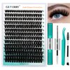 GEMERRY Lash Extension Kit Thick Lash Clusters Kit Fluffy Eyelash Clusters 280Pcs D Curl Eyelash Extension Kit With Lash Bond and Seal, Lash Tweezers, DIY Lash Extension Kit(80P-10-18mm)