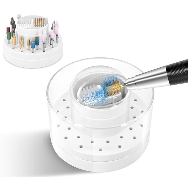 30 Holes Nail Drill Bits Holder with Nail Drill Bits Cleanser, Dustproof Nail Drill Bits Stand Displayer Organizer (Not Include the Nail Drill Bits)