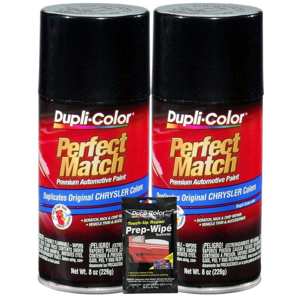 Dupli-Color Brilliant Black Pearl Perfect Match Automotive Paint for Chrysler Vehicles - 8 oz, Bundles with Prep Wipe (3 Items)