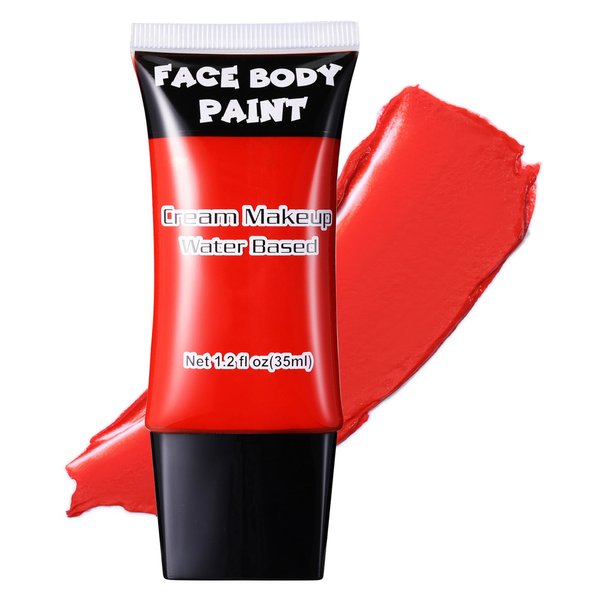 CCbeauty Red Face Paint, Cream Face Painting Kit, Professional Water Based Body Paint, Full Coverage Foundation Makeup, Halloween SFX Makeup For Clown Joker Mime Devil Spider Pennywise Vampire Costume