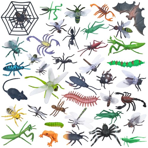 EOIVSH 39pcs Insects and Bugs for Kids - Plastic Fake Bug Toys Figures with Spiders, Frog & Mantis etc - Great for Goodie Bag Fillers, Gifts & Halloween Party Favors