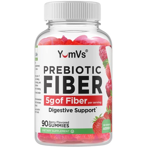 Yum-Vs - Prebiotic Fiber Gummies for Adults & Kids - 5g Digestive Aid Gummy Fiber Supplement - Keto Friendly Prebiotic Daily Fiber Supplement for Women & Men - No Sugar Added Dietary Fiber (90 Count)