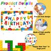 Ledander Birthday Banner Backdrop for Kids - 71 * 43in Happy Birthday Photography Background Party Decorations for Boys Girls, Building Blocks Theme Birthday Hanging Decoration Party Supplies (White)
