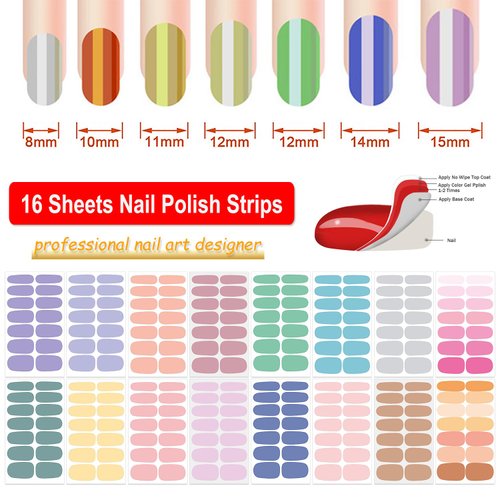 DANNEASY 16 Sheets Light Colour Nail Wraps for Women Gel Nail Polish Strips Solid Color Gel Nail Strips Self Adhesive Nail Polish Stickers Fingernail Sticker Nails with 1pc Nail File, Cuticle Stick