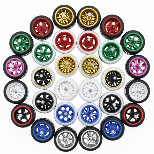 BrickBounty 1/64 Wheels & Tires for 1/64 Scale Cars (10 Sets Packaging), Random Color Rims Tires Set for 1/64 Scale Toy Cars