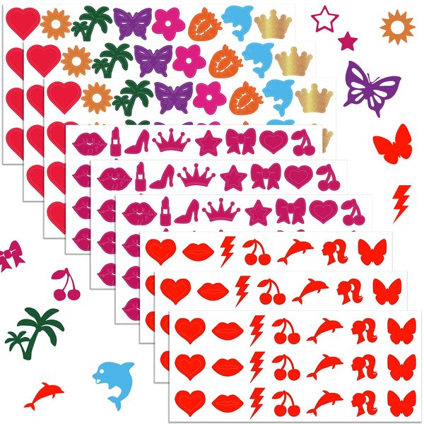 225 Pieces Tanning Stickers, Sunbathing Tattoo Body Sticker Self Adhesive for Indoor Tanning Beds, 15+ Styles Heart Butterfly Lips Strawberries Shaped
