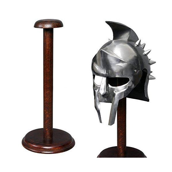 Medieval Warrior 17" Solid Wood Display Stand for Medieval Helmet Roman Viking Helm Round Base