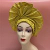 Nigerian Luxury Aso Oke Headtie, African Headtie Women Headbands Head Wrap Turban Cap Auto Gele Headties Femme Headscarf Headgear Sewing Fabric For Party (Yellow)