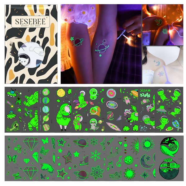 200PCS Glow Tattoos for Kids, Space & Illumination Theme Luminous Temporary Tattoo Stickers, Waterproof Kids Temporary Tattoos, for Kids Party Favors Toys Party Games Supplies