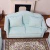 Dollhouse Couch Miniature Furniture Sofa with Pillows for Living Room Desktop Decoration Fabric Sofa Mini Home Scene Accessories Ornament (Double Sofa, Green)