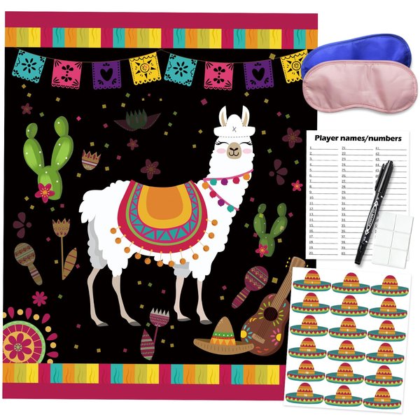 PINGAMOO Mexican Party Games, Pin The Hat on The Llama, Mexican Fiesta Cinco De Mayo Party Games Activities Supplies Favors for Adults Boy Birthday Party 18 Guests
