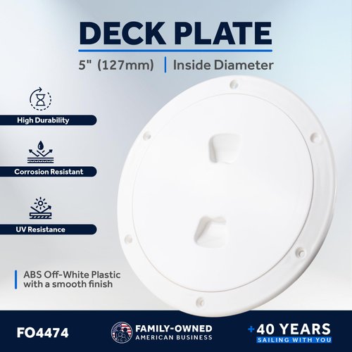 Five Oceans 5" Boat Hatch, Marine Access Hatch, Round Inspection Deck Plate Hatch with Detachable Cover, UV Resistant ABS Off-White Plastic, for Pontoon, Fishing Boat, Bass Boat, Sailboat - FO4474