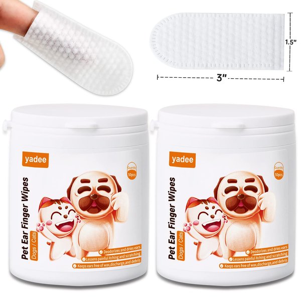 Dog Ear Finger Wipes, 100 Counts Ear Cleaner Wipes for Dogs and Cats, Pet Ear Wipes, Soft & Easy Otic Cleaning Pads, Remove Wax, Dirt & Stop Smelly, Itchy, Non-Irritating