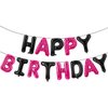 Happy Birthday Balloons Banner Black & Hot Pink 16 Inch for Kids and Adults Birthday Party Decorations Supplies