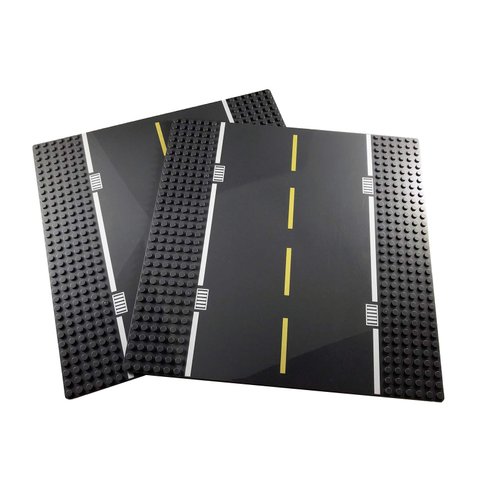 Apostrophe Games Road Baseplate – Premium Building Blocks Base Plates Compatible with All Major Brands – 2pcs Baseplate Gray with Road Design – 2 Straight Roads
