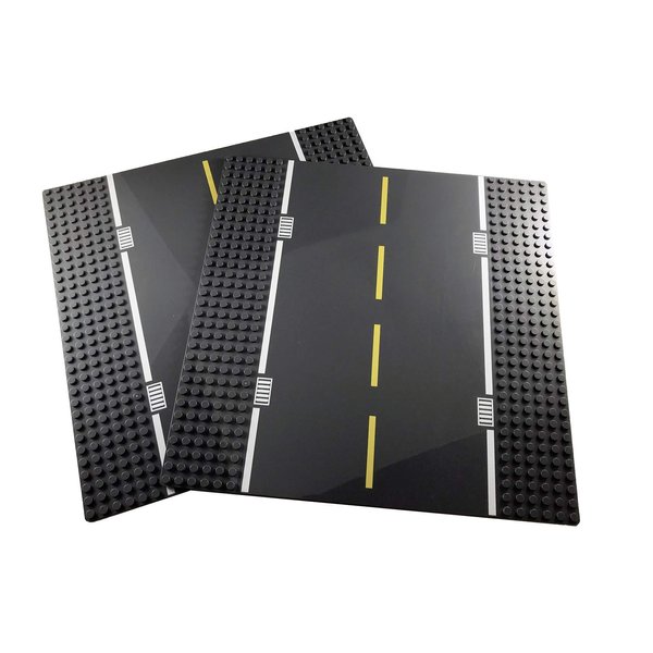 Apostrophe Games Road Baseplate – Premium Building Blocks Base Plates Compatible with All Major Brands – 2pcs Baseplate Gray with Road Design – 2 Straight Roads