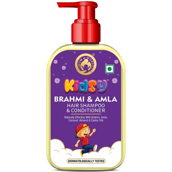 Mom & World Kidsy Brahmi & Amla Hair Shampoo & Conditioner for Kids With Brahmi, Amla, Coconut, Almond & Castor Oils, Dermatologically Tested, No Sulphate, 240ml